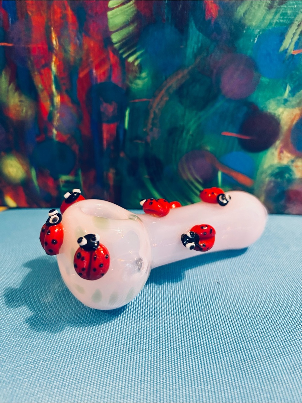 Beautiful glass Pale pink hand piece with ladybugs 🐞
